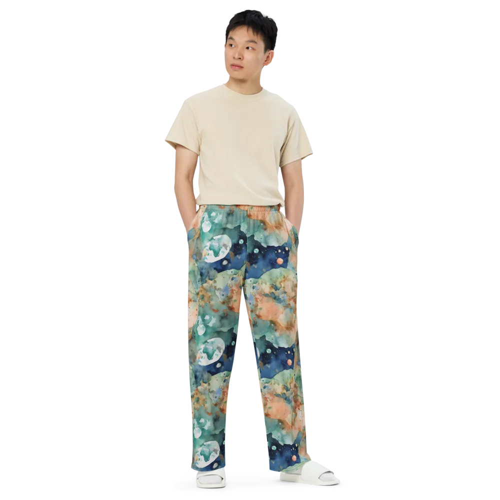 Celestial Watercolor on Wide-Leg Pants — Front