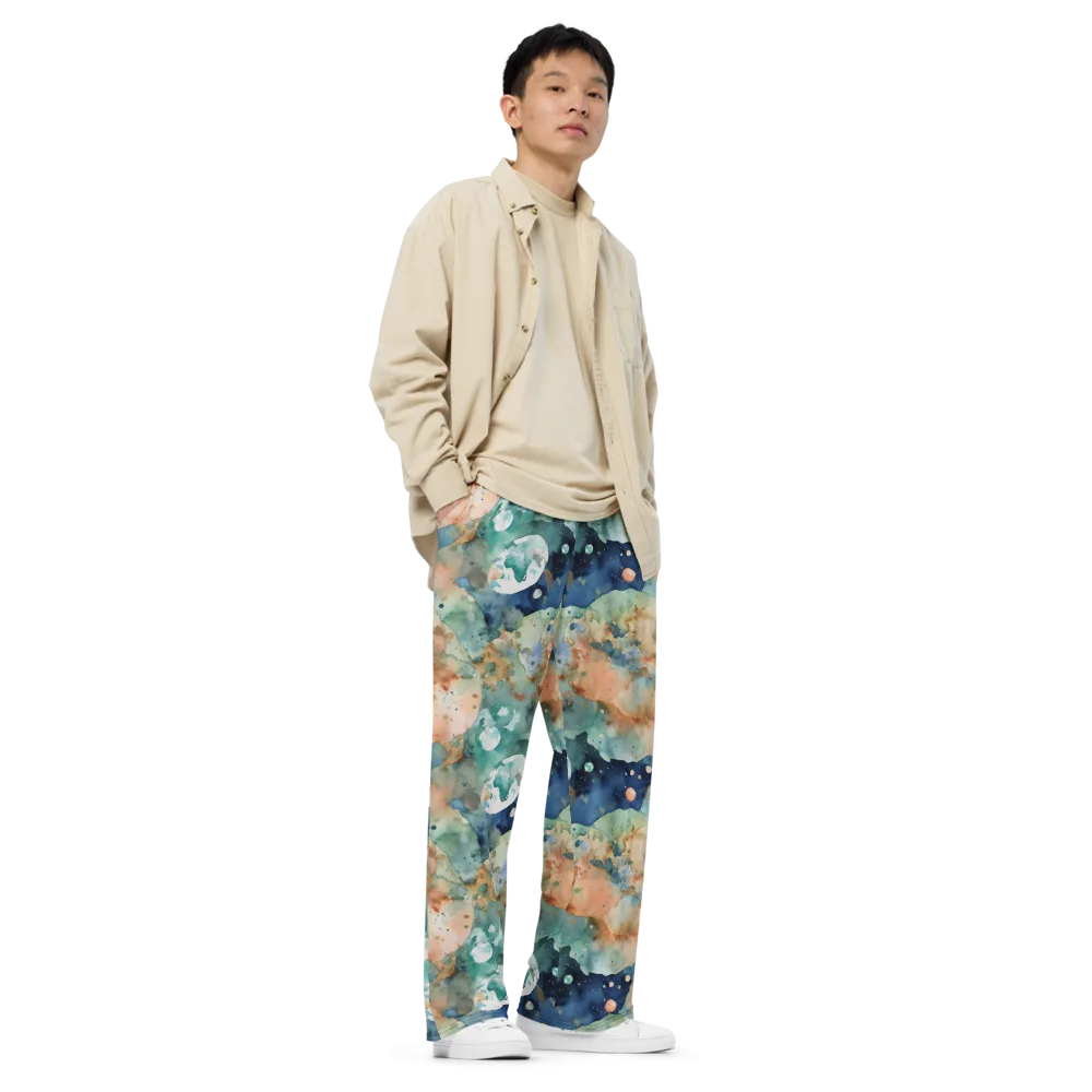Celestial Watercolor on Wide-Leg Pants — Right Front