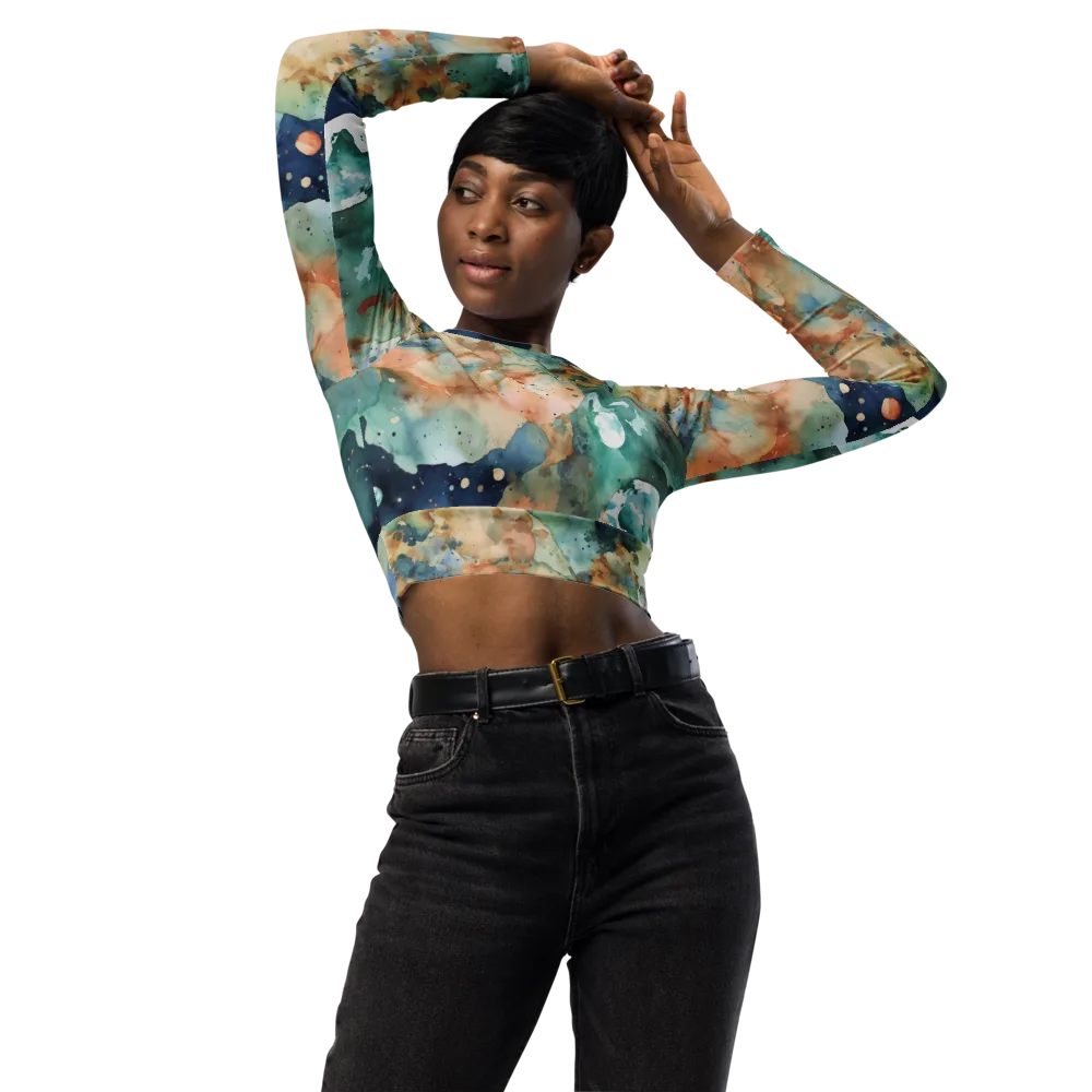 Celestial Watercolor on Long Sleeve Crop Top — Front