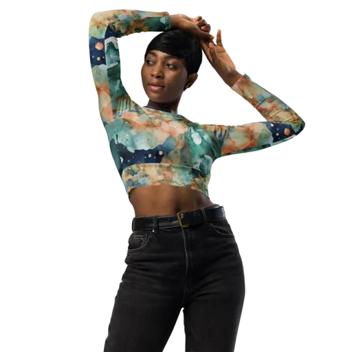 Celestial Watercolor on a Long Sleeve Crop Top