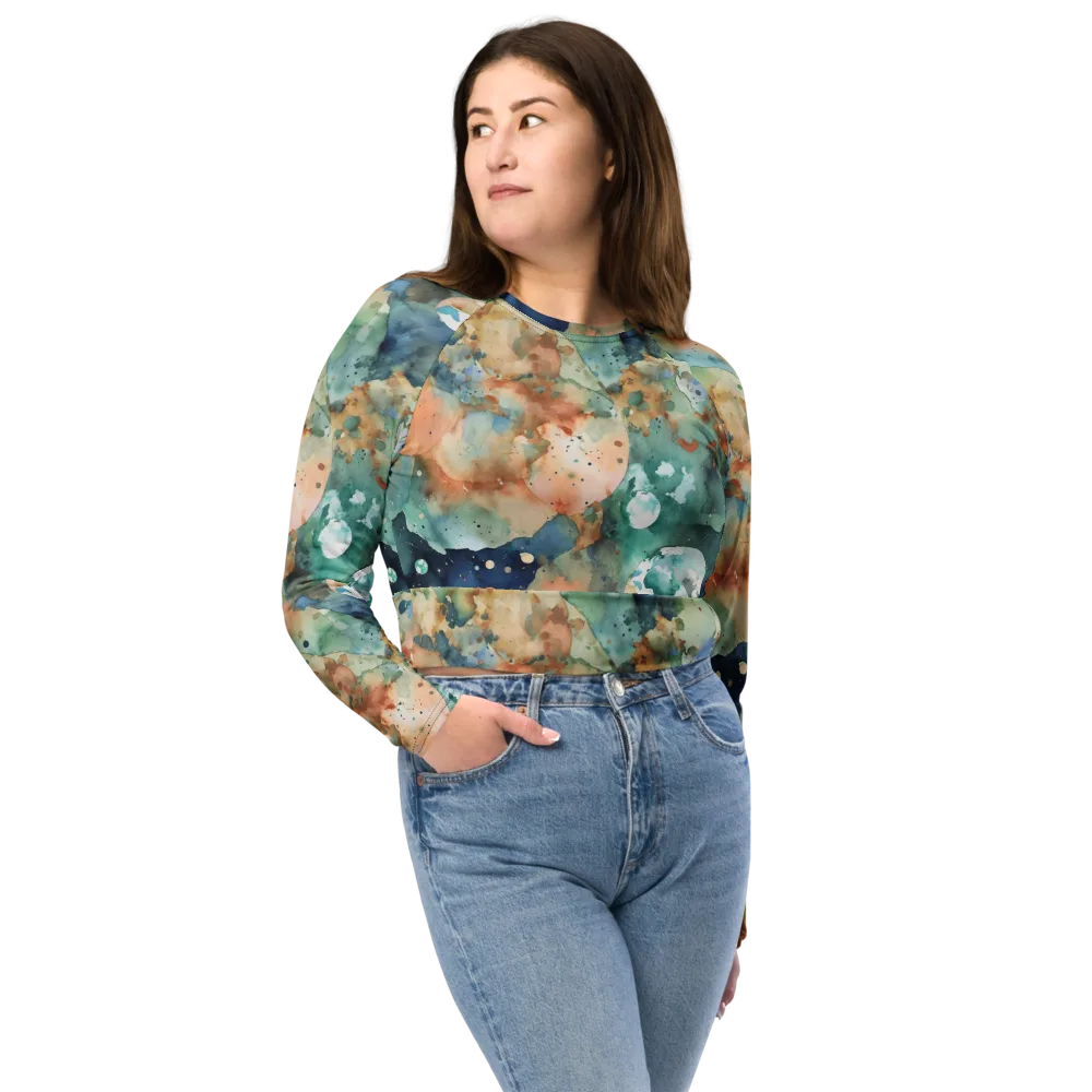 Celestial Watercolor on Long Sleeve Crop Top — Front