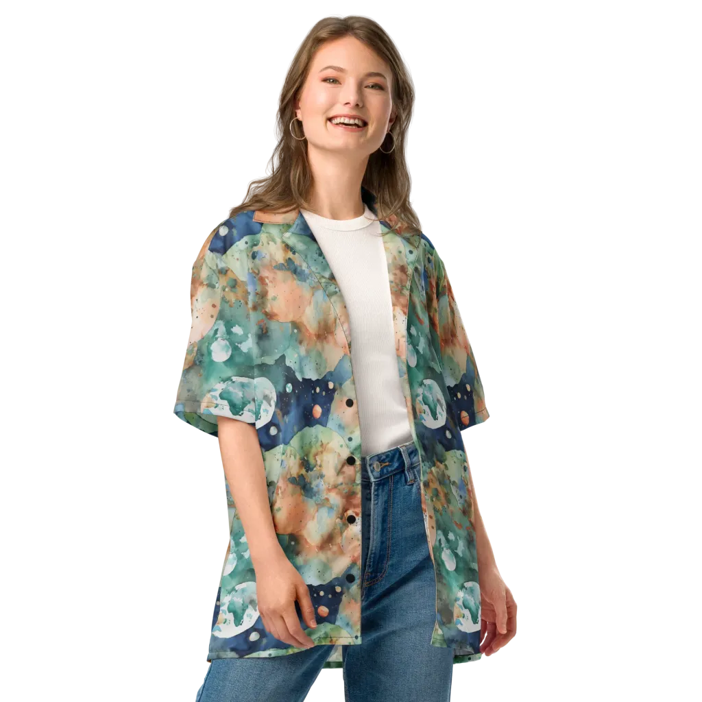 Celestial Watercolor on Button Shirt — Front