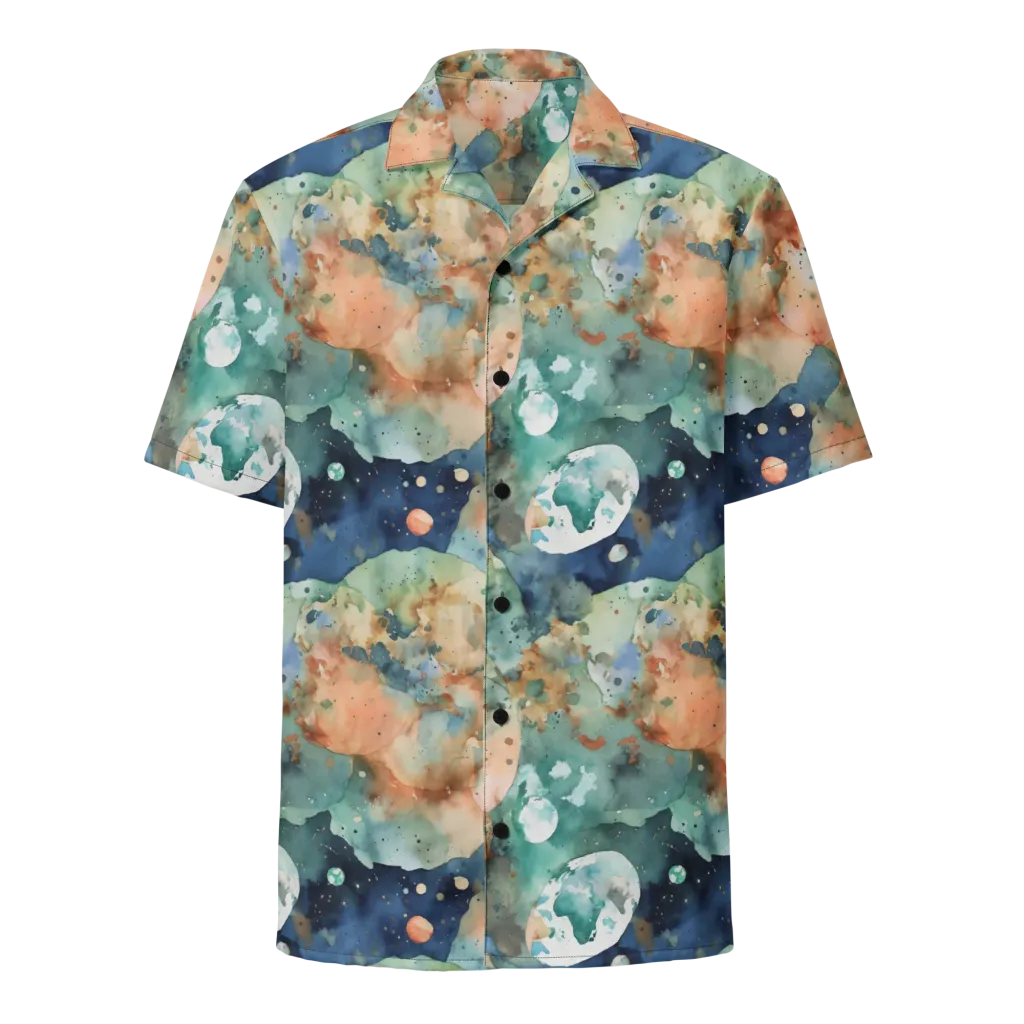 Celestial Watercolor on Button Shirt — Front