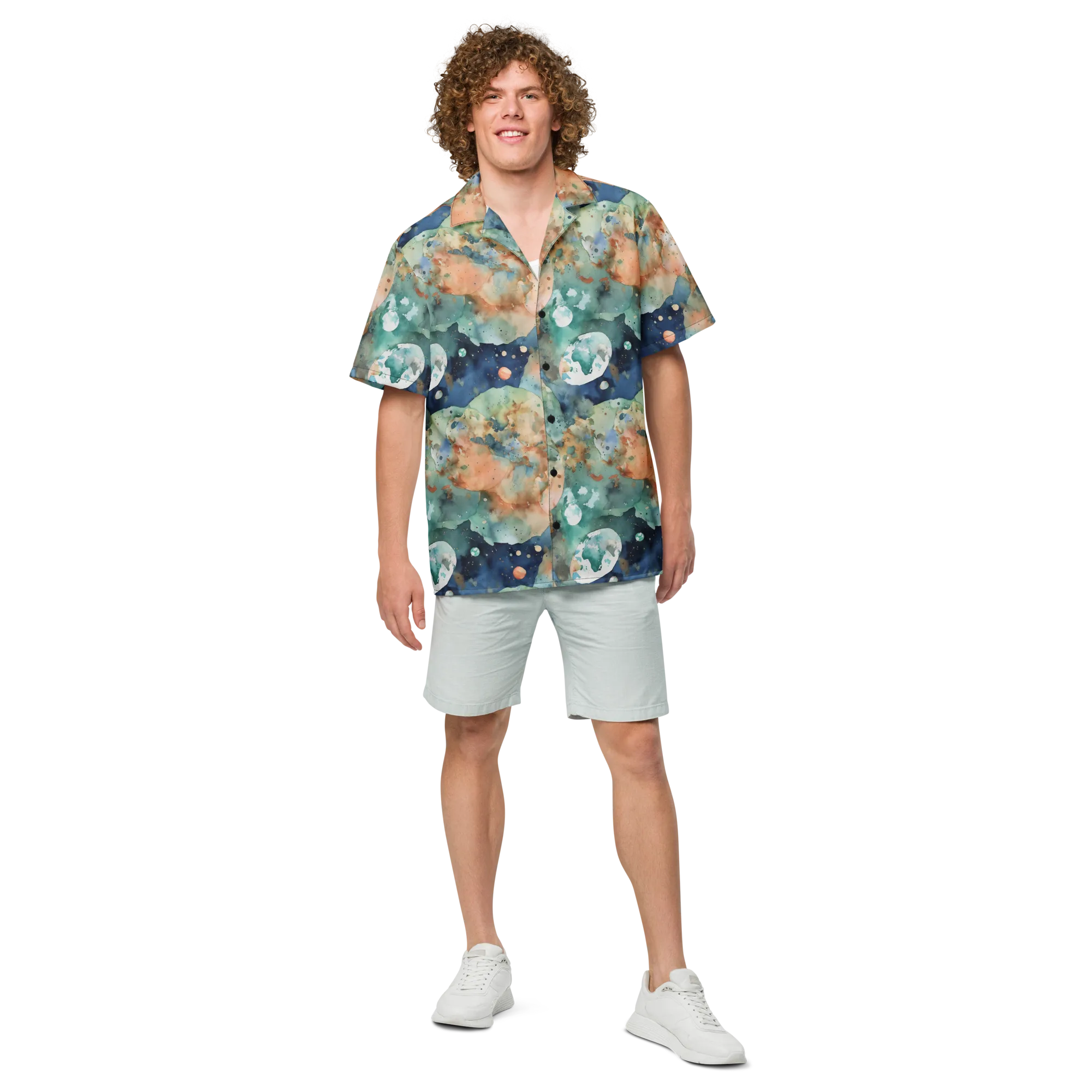 Celestial Watercolor on Button Shirt — Front