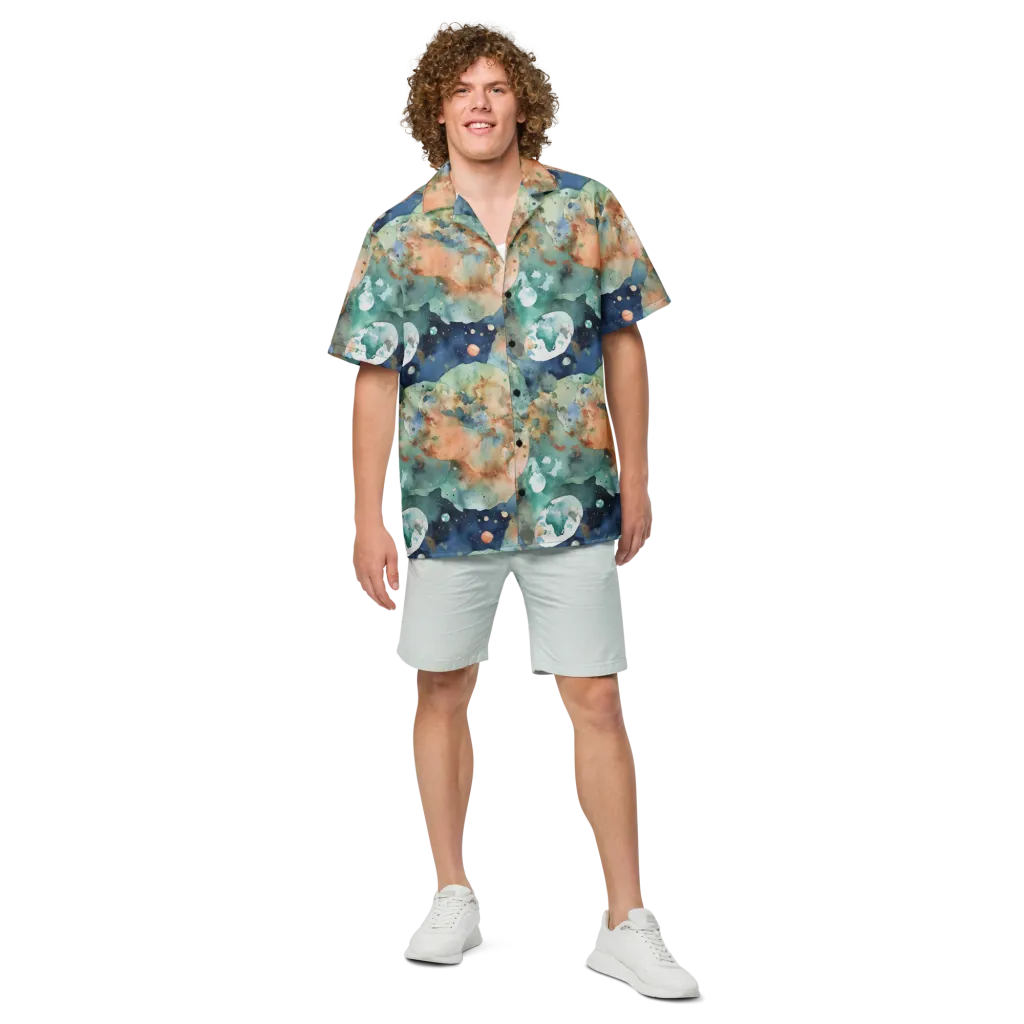 Celestial Watercolor on Button Shirt — Front