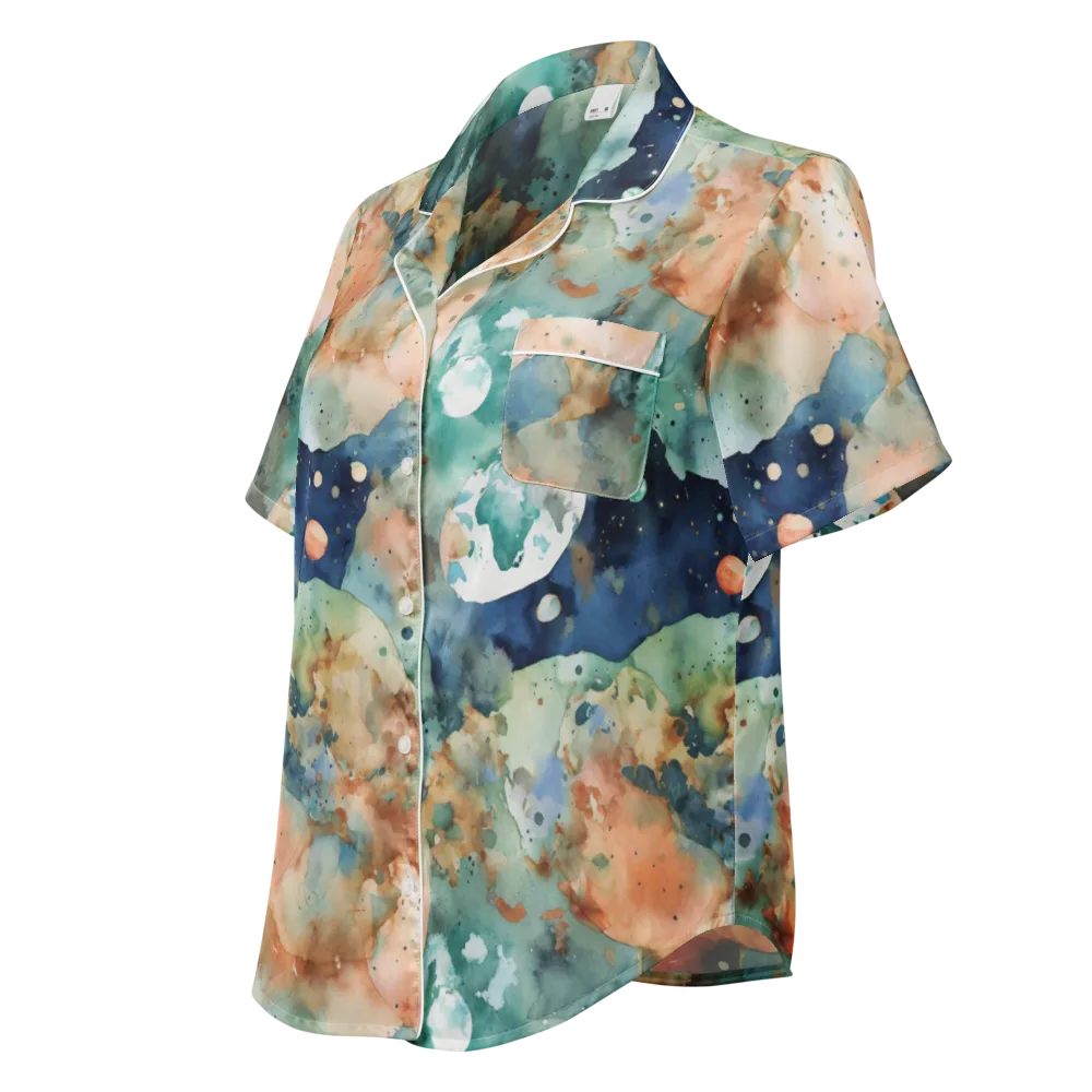 Celestial Watercolor on Women's Short Sleeve Pajama Top — Left Front