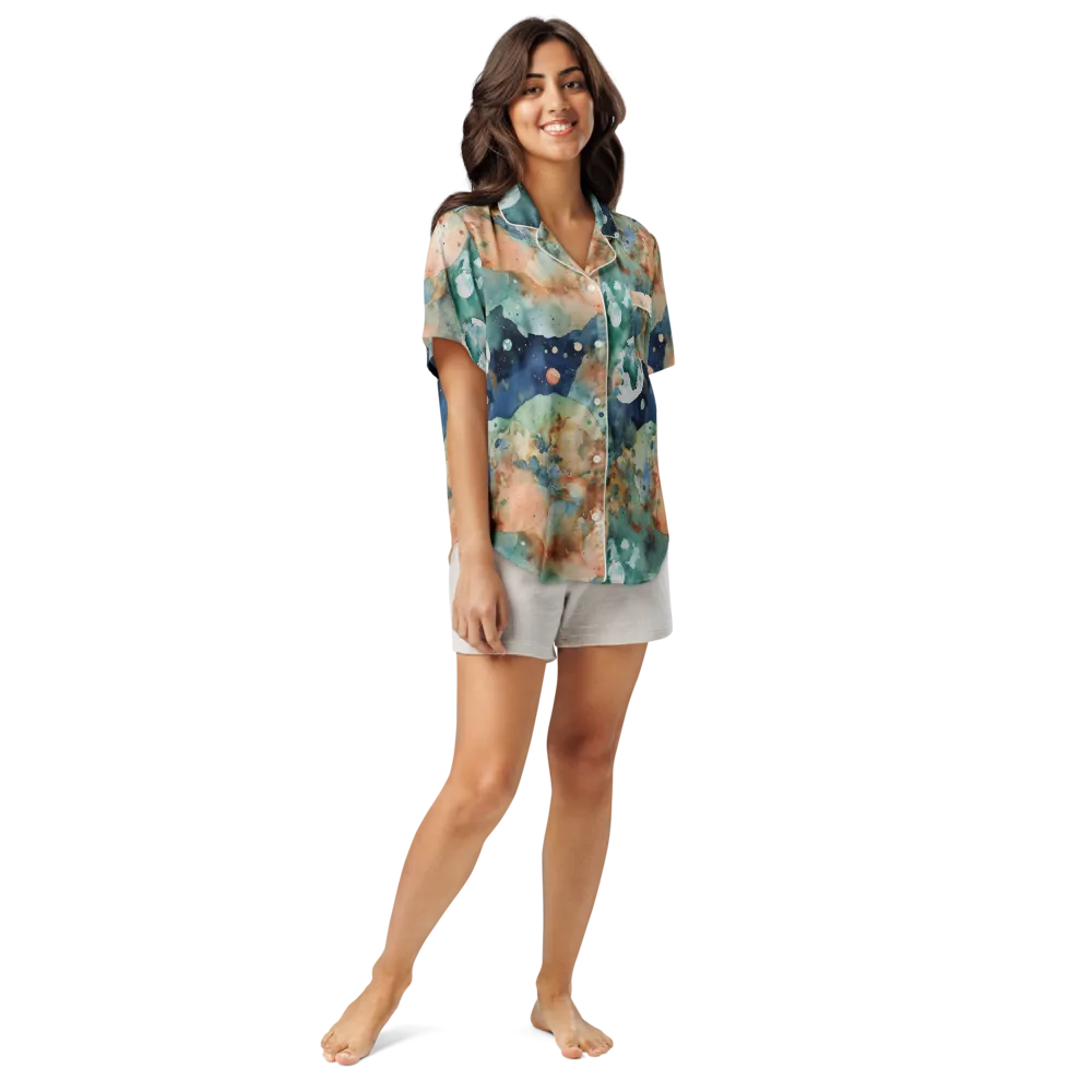 Celestial Watercolor on Women's Short Sleeve Pajama Top — Front