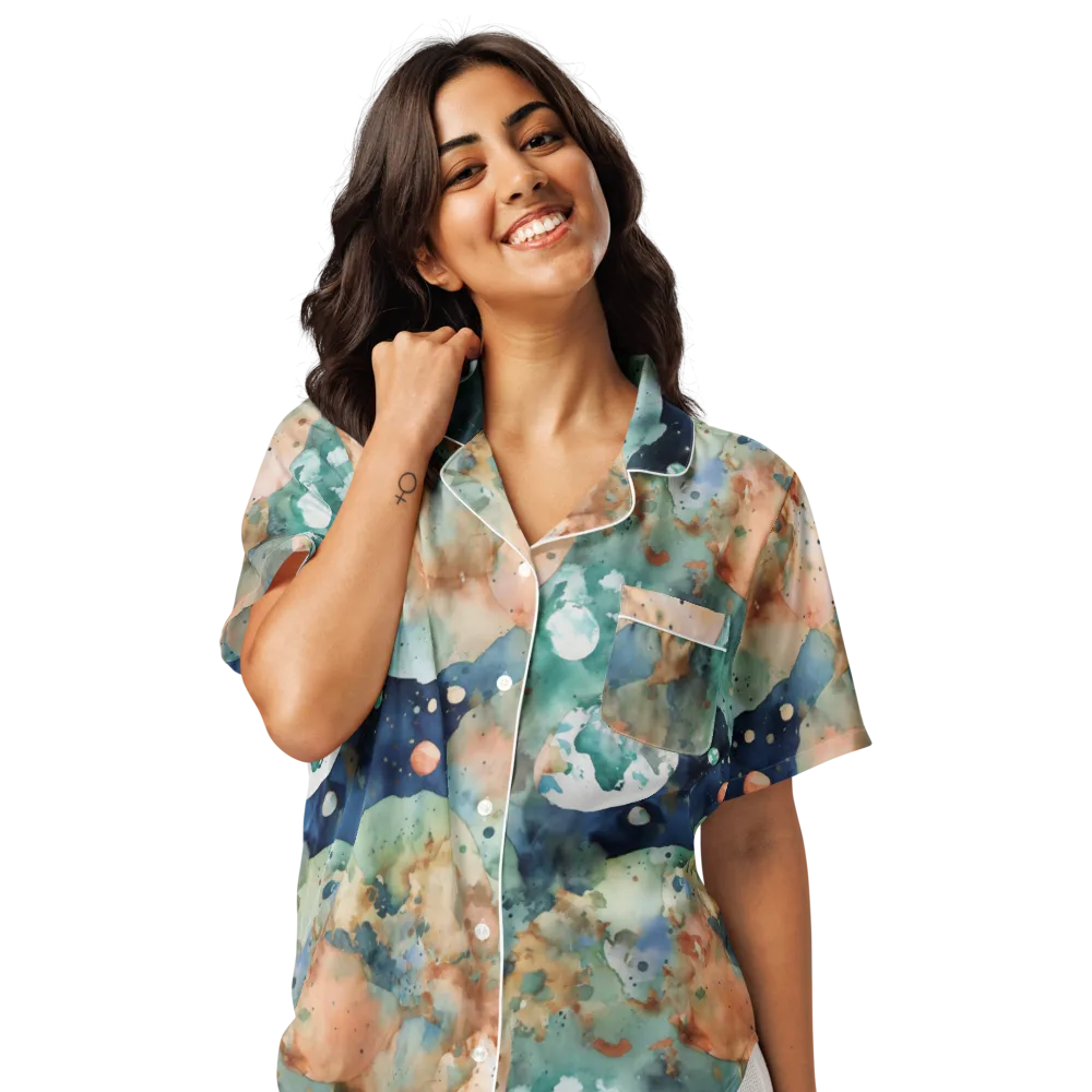 Celestial Watercolor on Women's Short Sleeve Pajama Top — Front