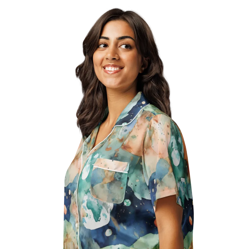 Celestial Watercolor on Women's Short Sleeve Pajama Top — Left Front