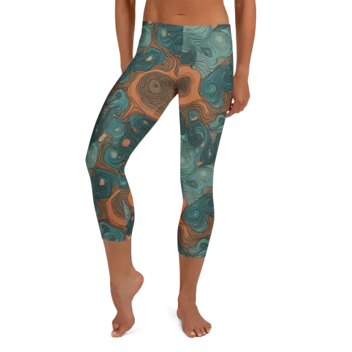 Teal Topography on a Capri Leggings