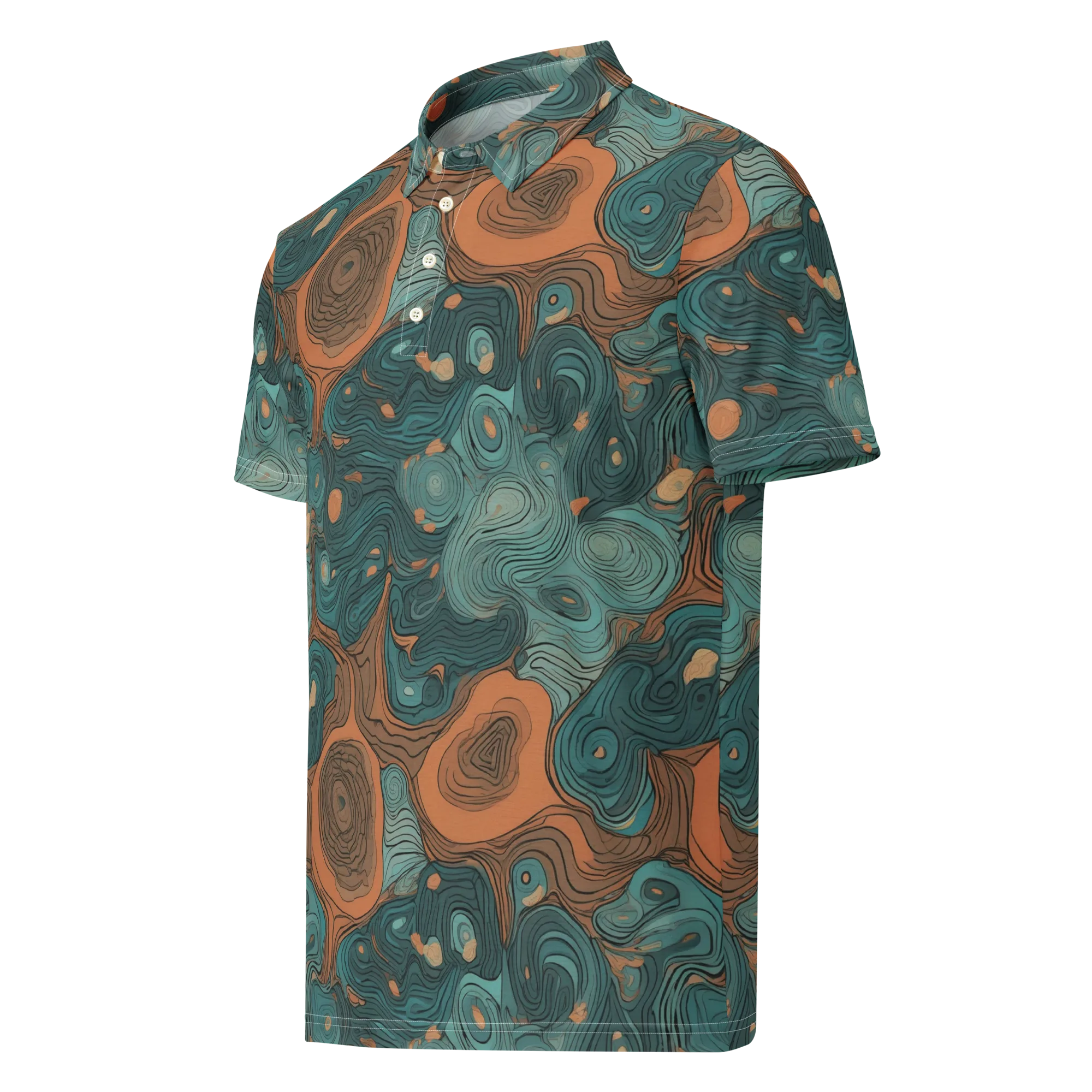Teal Topography on Men's Slim Fit Polo Shirt — Left Front