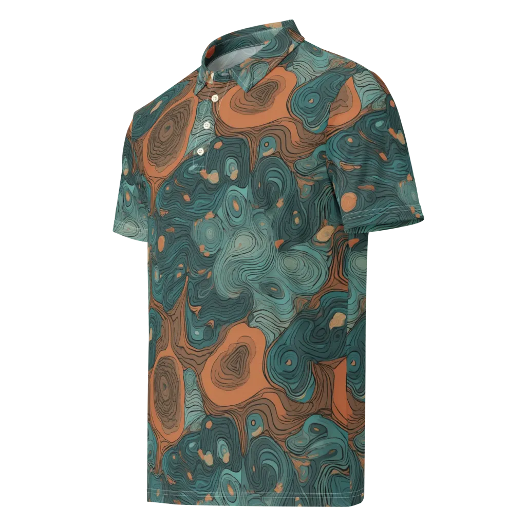 Teal Topography on Men's Slim Fit Polo Shirt — Left Front