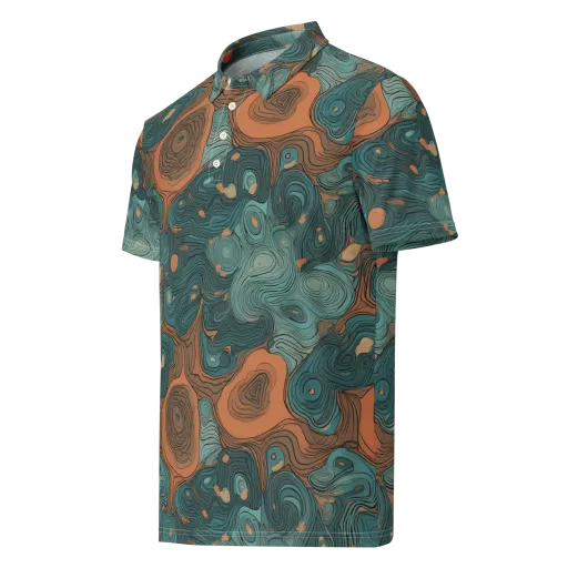 Teal Topography on a Men's Slim Fit Polo Shirt