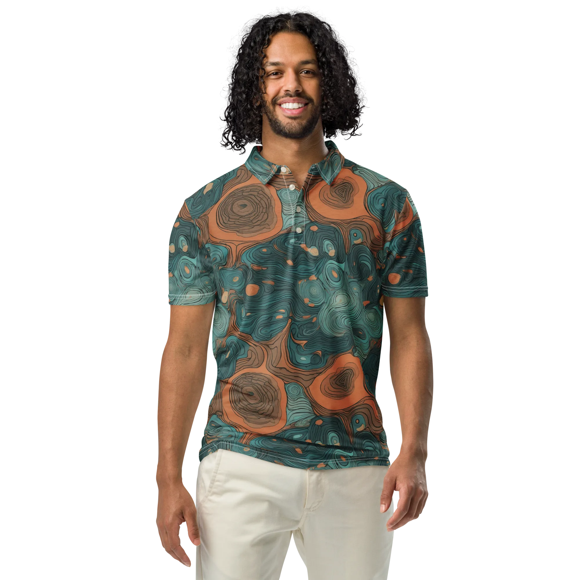 Teal Topography on Men's Slim Fit Polo Shirt — Front
