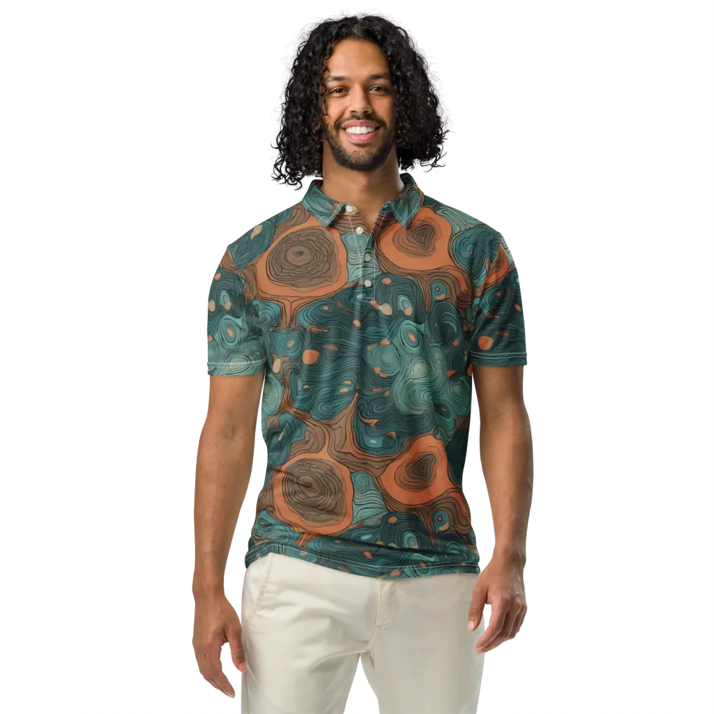 Teal Topography on Men's Slim Fit Polo Shirt — Front