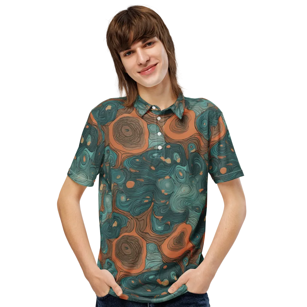 Teal Topography on Men's Slim Fit Polo Shirt — Front