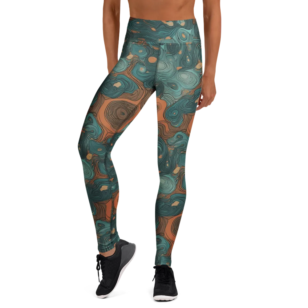 Teal Topography on Yoga Leggings — Front