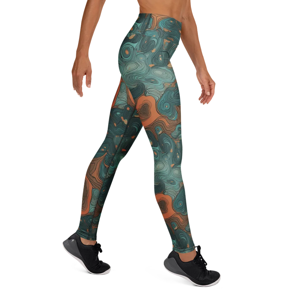 Teal Topography on Yoga Leggings — Right