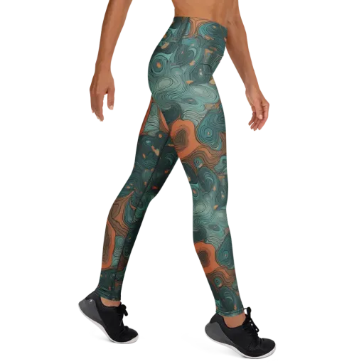 Teal Topography on a Yoga Leggings