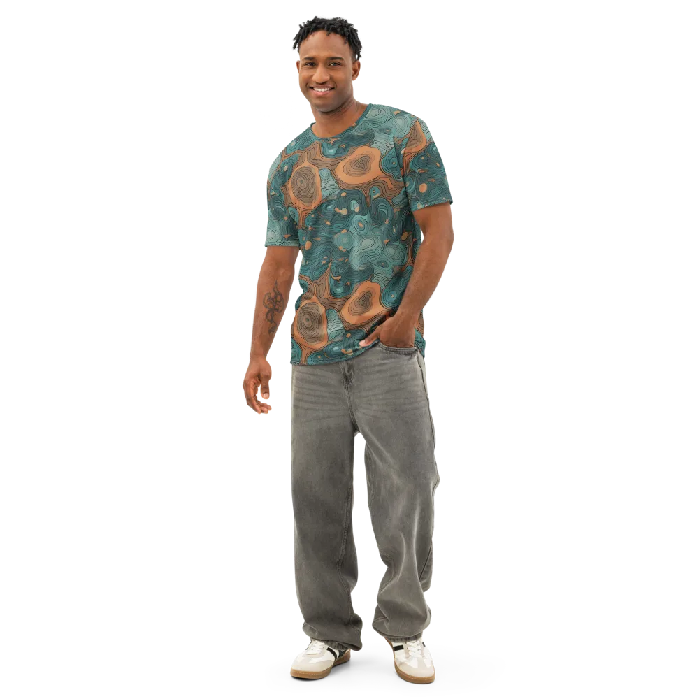 Teal Topography on Men's Cotton Crew Neck T-Shirt — Front