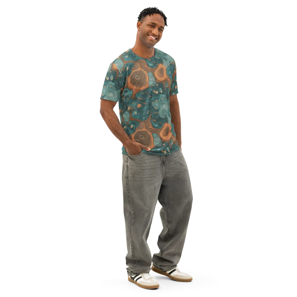 Teal Topography on Men's Cotton Crew Neck T-Shirt — Right Front