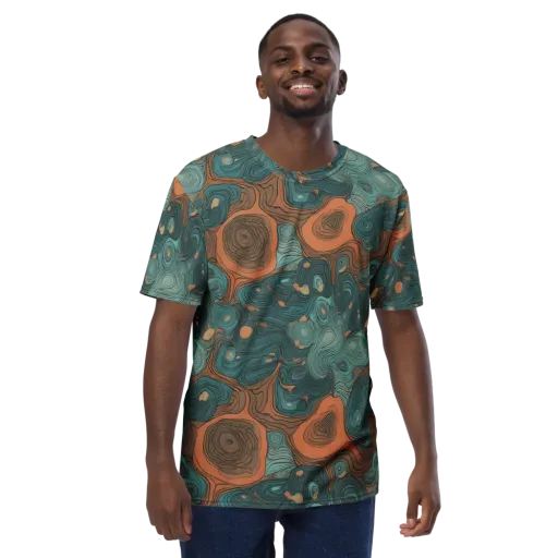 Teal Topography on a Men's Crew Neck T-Shirt