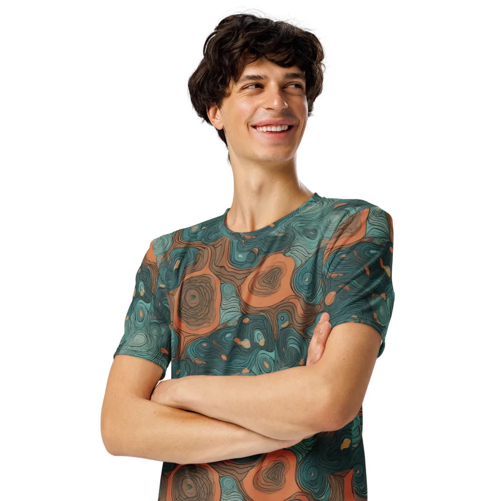 Teal Topography on Men's Crew Neck T-Shirt — Left Front