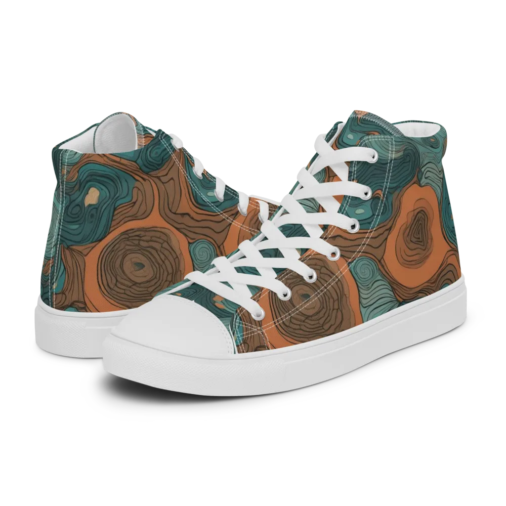 Teal Topography on Men's High Top Canvas Shoes — Left