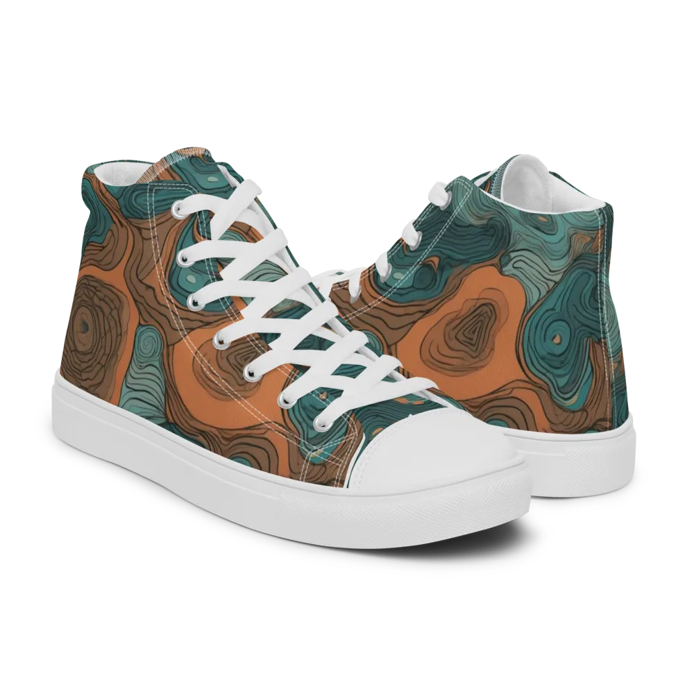 Teal Topography on Men's High Top Canvas Shoes — Right