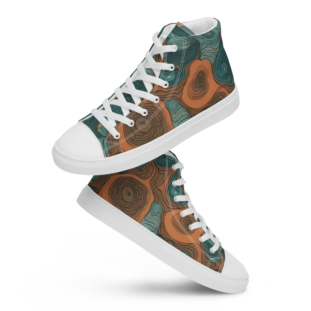 Teal Topography on Men's High Top Canvas Shoes — Front