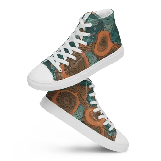 Teal Topography on a Men's High Top Canvas Shoes