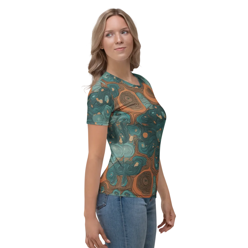 Teal Topography on Women's Crew Neck T-Shirt — Right