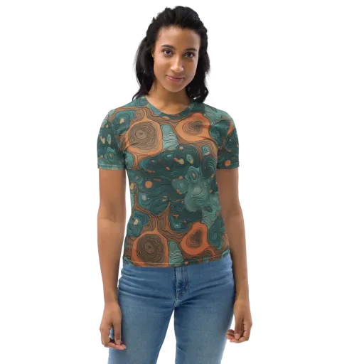 Teal Topography on a Women's Crew Neck T-Shirt