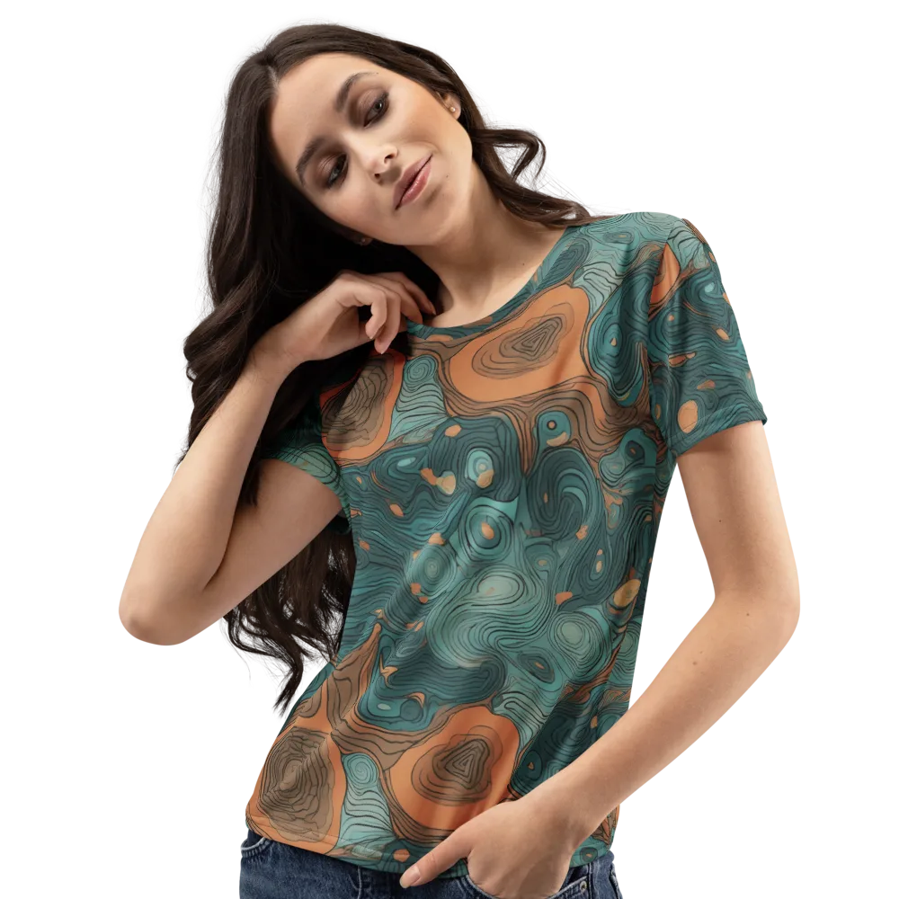 Teal Topography on Women's Crew Neck T-Shirt — Left Front