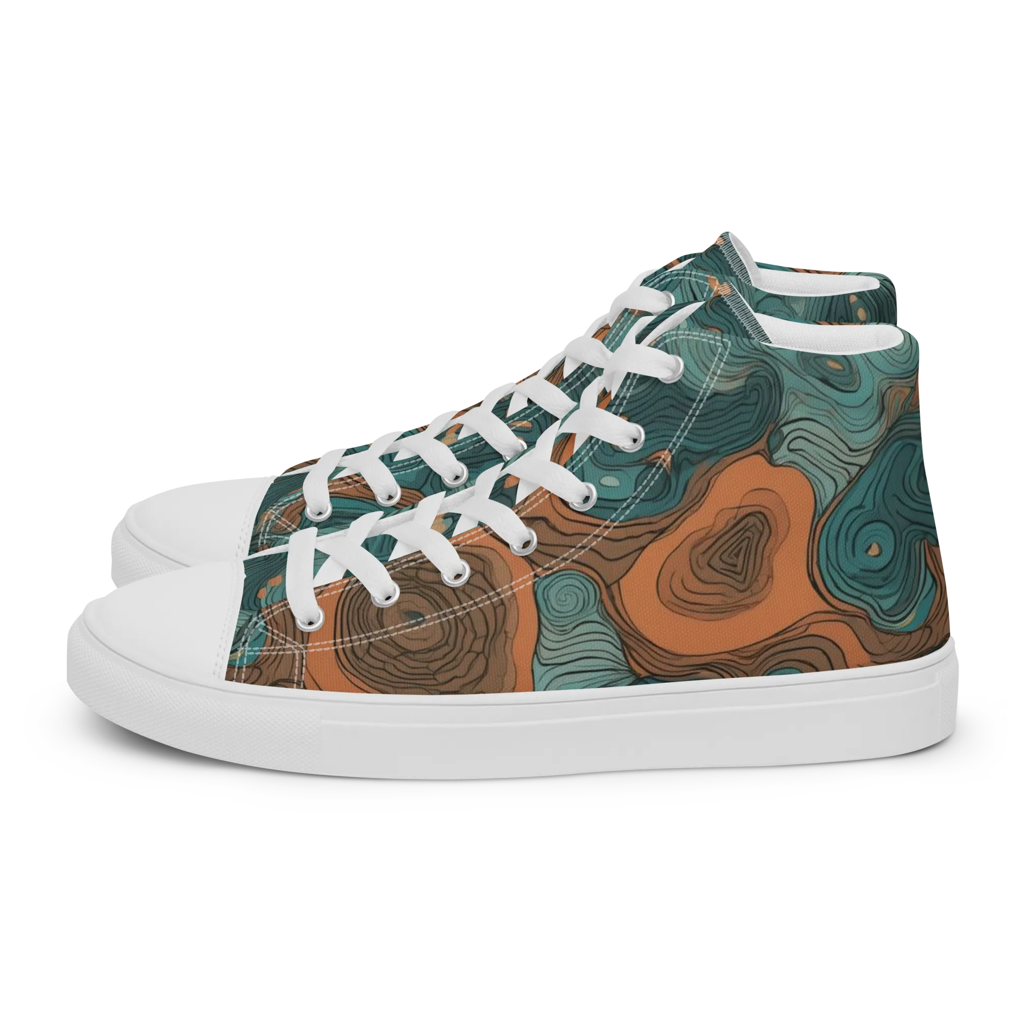 Teal Topography on Women's High Top Canvas Shoes — Left