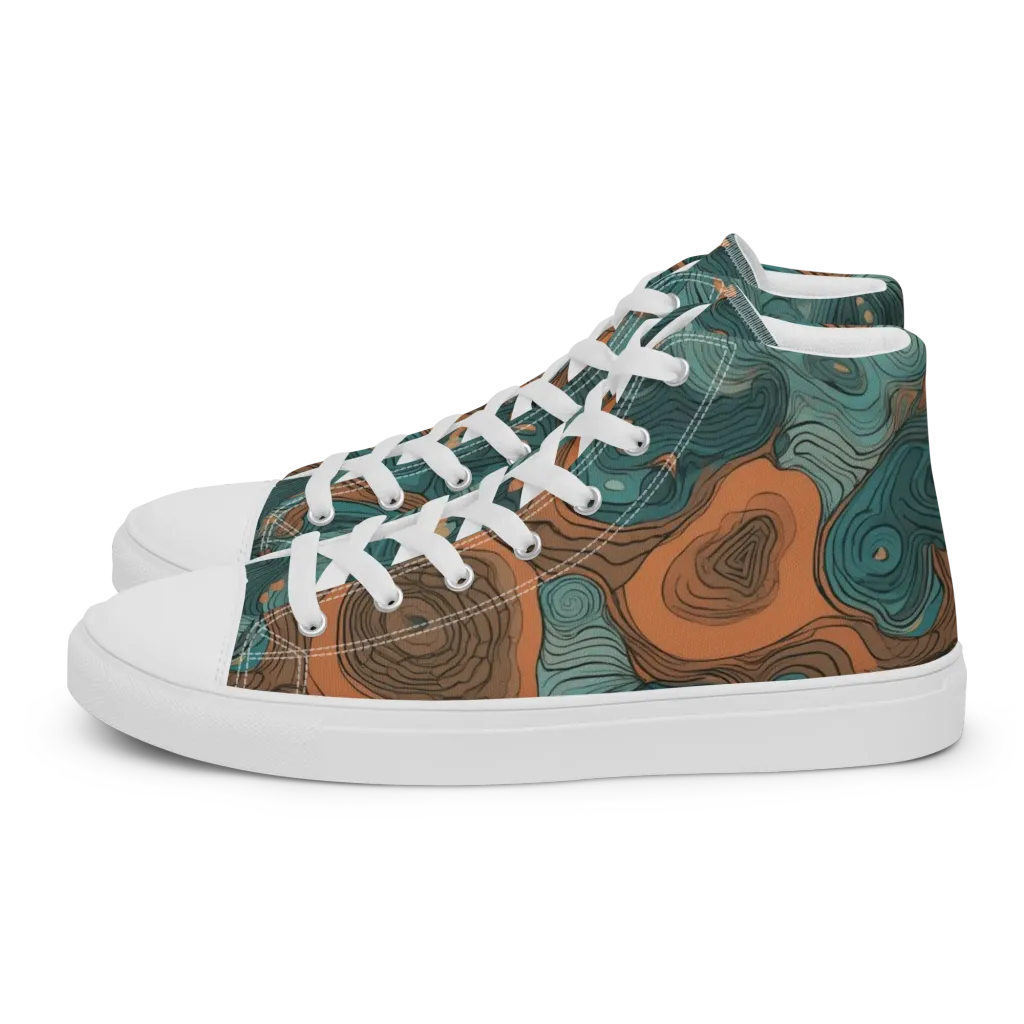 Teal Topography on Women's High Top Canvas Shoes — Left