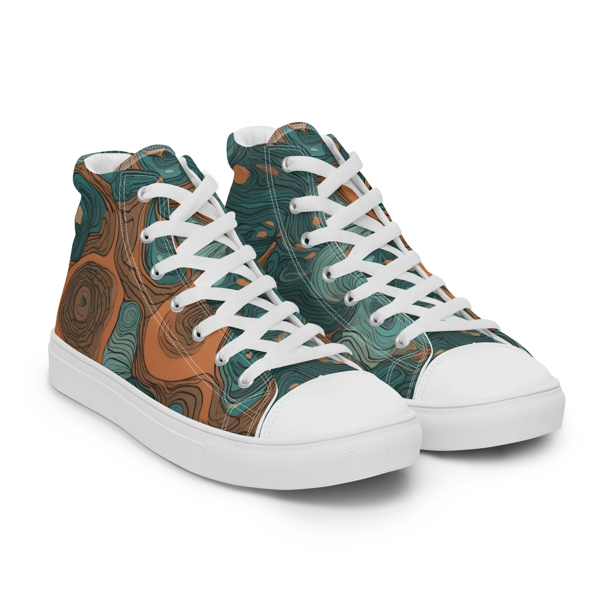Teal Topography on Women's High Top Canvas Shoes — Right Front