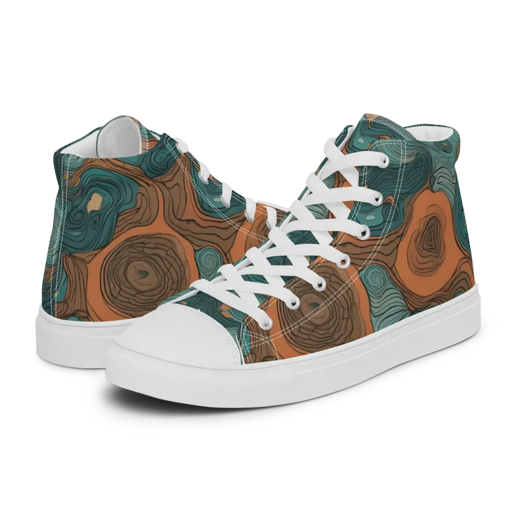 Teal Topography on Women's High Top Canvas Shoes — Left