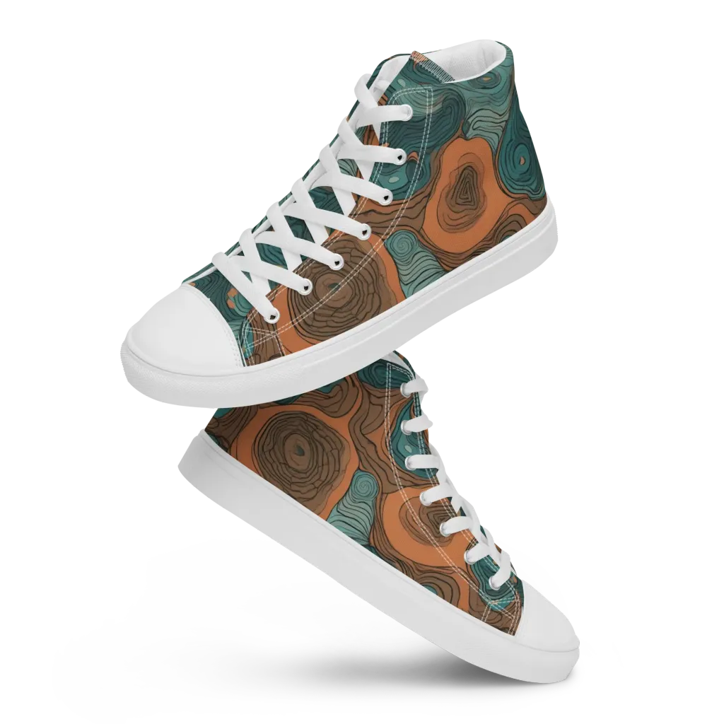 Teal Topography on Women's High Top Canvas Shoes — Front