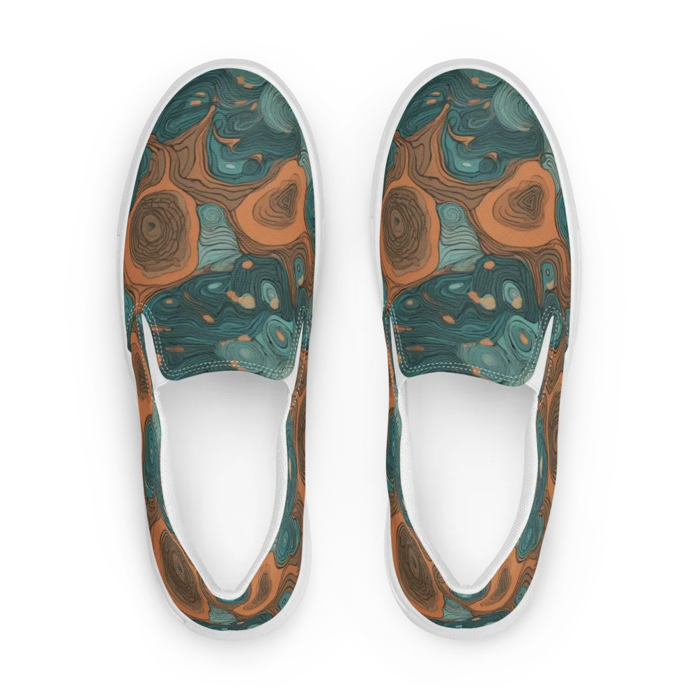 Teal Topography on Men's Slip-On Canvas Shoes — Front