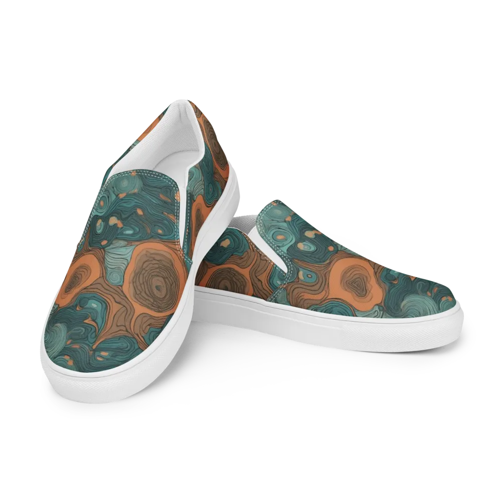 Teal Topography on Men's Slip-On Canvas Shoes — Left Front