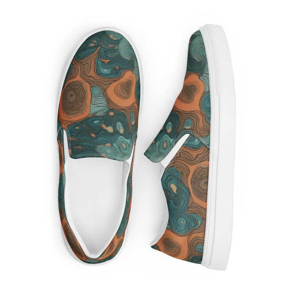 Teal Topography on Men's Slip-On Canvas Shoes — Front