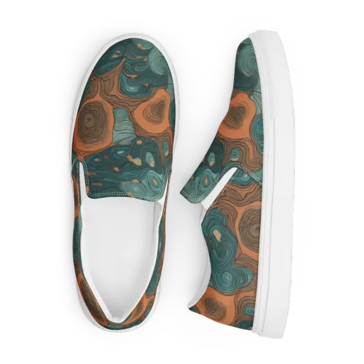 Teal Topography on a Men's Slip-On Canvas Shoes