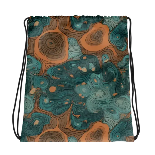 Teal Topography on a Drawstring Bag