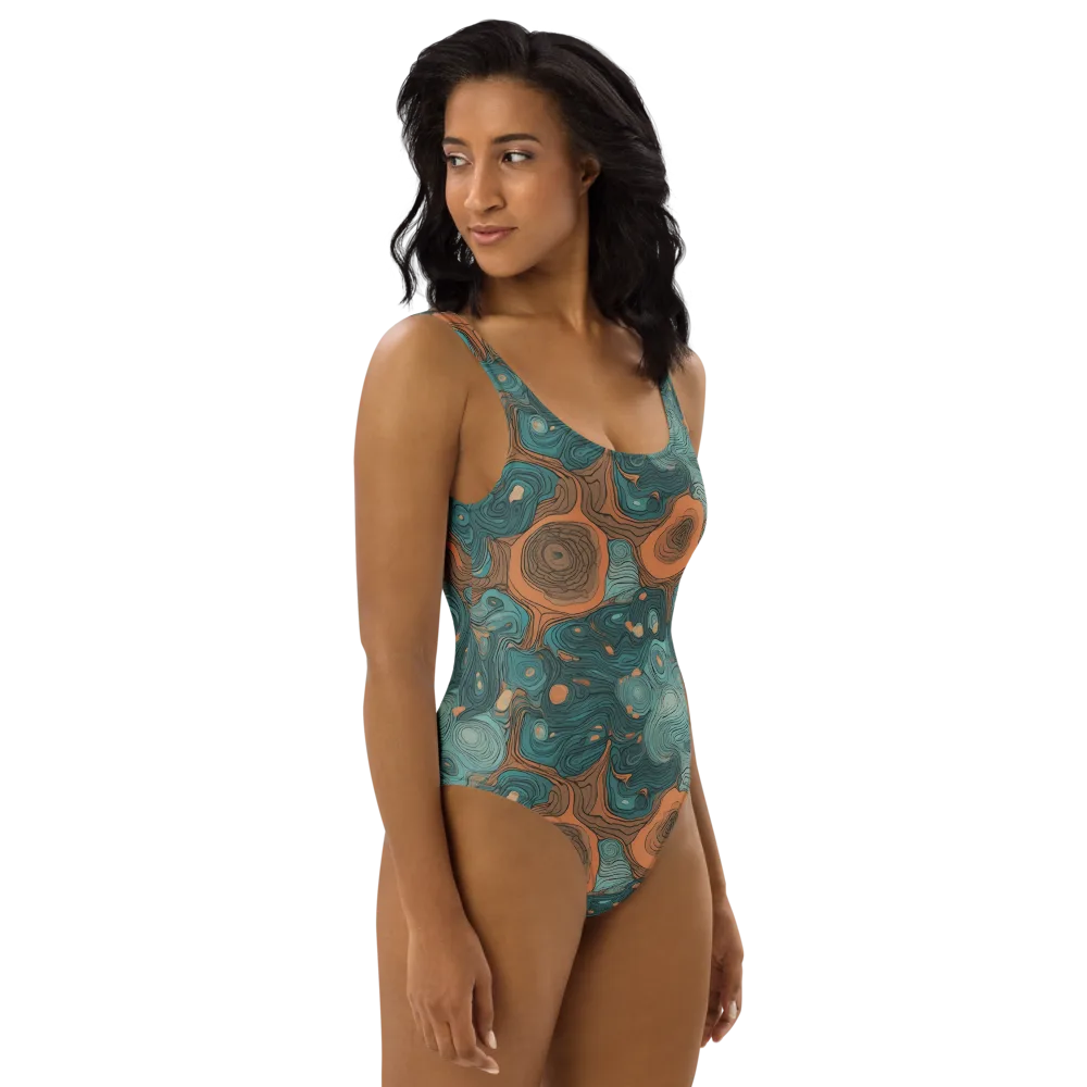Teal Topography on One-Piece Swimsuit — Right