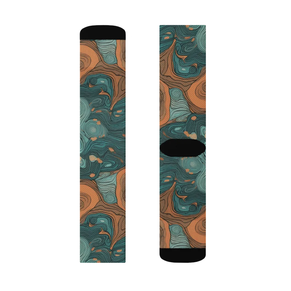 Teal Topography on Socks — Right Sock