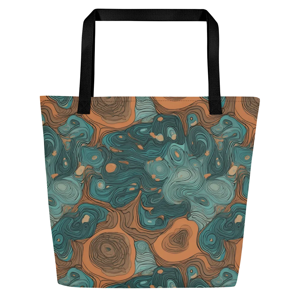 Teal Topography on Large Tote Bag W/ Pocket — Front