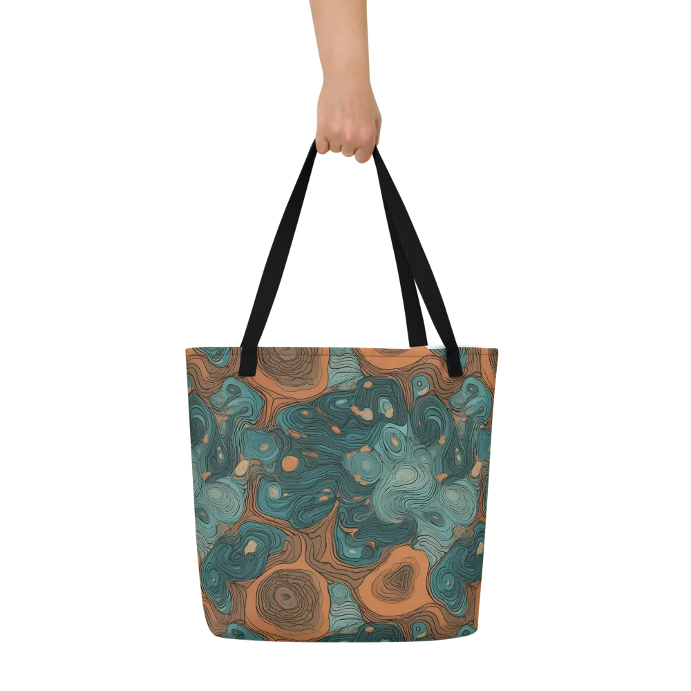 Teal Topography on Large Tote Bag W/ Pocket — Front