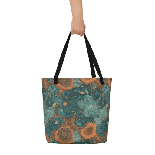 Teal Topography on a Large Tote Bag W/ Pocket