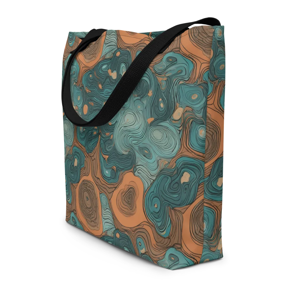 Teal Topography on Large Tote Bag W/ Pocket — Front